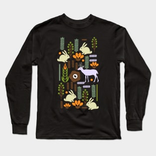 Bunny and deer in the garden Long Sleeve T-Shirt